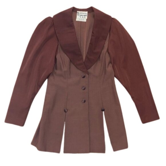 Chic Chocolate Women's Blazer tuxedo brown coat Peacoat style jacket VINTAGE - Picture 2 of 9